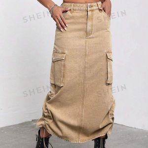 Drawstring Ruched Side Denim Skirt